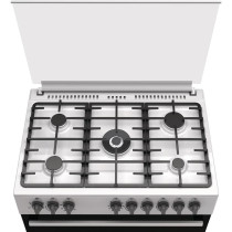 Hisense 90 Cm Freestanding Gas Cooker With Dual Fan, 105 Liters Multifunction Oven, Cast Iron Pan Support, One Hand Ignition, Stainless Steel, HGI9B21S