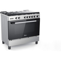 Midea 90 x 60Cm Stainless Steel Freestanding Cooker, Full Gas Cooking Range With Sabaf Italian Burners And Automatic Ignition, Oven Grill Convection And Rotisserie, Cast Iron Pan Support, LME95030FFD-C