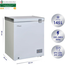 Super General Chest-Freezer 200 Liter Gross Volume, Compact Deep-Freezer With Storage-Basket, Lock And Key, Wheels, SGF-222-HMS