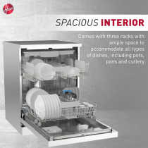 Hoover Freestanding Dishwasher, 15 Place Settings, 10 Programs, Full Touch Controls, Delay Start, Child Lock, Steel, Inox, HDW-V1015-S