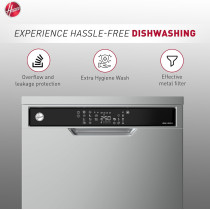 Hoover Freestanding Dishwasher, 15 Place Settings, 10 Programs, Full Touch Controls, Delay Start, Child Lock, Steel, Inox, HDW-V1015-S