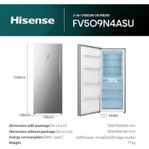 Hisense 381 Litre 2-In-1 Freezer, Silver, FV5O9N4ASU
