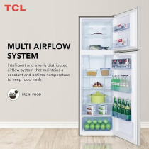 Tcl, 370L, Double Door Refrigerator, No Frost, Humidity Crisper Control, Holiday Function, Led Light, Adjustable Glass Shelves, Inox Finish, P370TMN