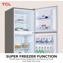 Tcl, 370L, Double Door Refrigerator, No Frost, Humidity Crisper Control, Holiday Function, Led Light, Adjustable Glass Shelves, Inox Finish, P370TMN