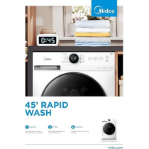 Midea, 10Kg Front Load Smart Washing Machine With Lunar Dial, 1400 Rpm, 14 Programs, Fully Automatic Washer With Wide Door, Digital Led Display, Child Lock, Steam Care, Wi-Fi Connectivity, MF200W100WBW