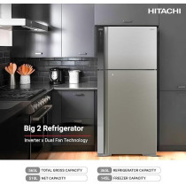 Hitachi, 760L Gross Top Mount Double Door Refrigerator Rv760Puk7K1Bsl, 10 Year Warranty On Inverter Compressor, 2 Doors Fridge, Dual Fan Cooling, Touch Screen Control, Movable Twist Ice Tray, Silver