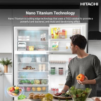 Hitachi, 760L Gross Top Mount Double Door Refrigerator Rv760Puk7K1Bsl, 10 Year Warranty On Inverter Compressor, 2 Doors Fridge, Dual Fan Cooling, Touch Screen Control, Movable Twist Ice Tray, Silver