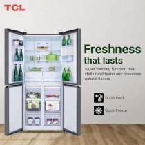 Tcl, 560L, French Door Refrigerator, Twin Eco Inverter, Electronic Touch Display, No Frost, And Freeze, Twist Ice Maker, Led Light, 1 Year, Inox Finish, P560CDN