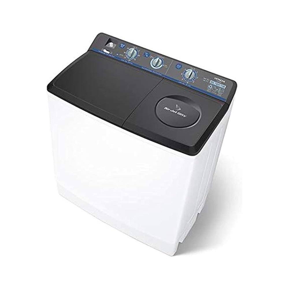 Hitachi, 16Kg Twin Tub Top Load Washing Machine With Semi Automatic 12Kg Dryer Capacity, Air Jet Dry With Beat Blade Pulsator, Collars And Cuffs Wash Board, White/Dark Grey, PS1605SJ3CGxDGR