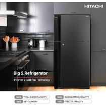 Hitachi 760L Gross, Net 550L, Top Mount Double Door Refrigerator, Touch Screen Control, Movable Twist Ice Tray, Black, RV760PUK7K1BBK