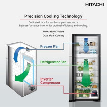 Hitachi 760L Gross, Net 550L, Top Mount Double Door Refrigerator, Touch Screen Control, Movable Twist Ice Tray, Black, RV760PUK7K1BBK