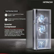 Hitachi 760L Gross, Net 550L, Top Mount Double Door Refrigerator, Touch Screen Control, Movable Twist Ice Tray, Black, RV760PUK7K1BBK