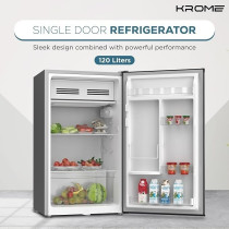 Krome 120L, Gross Single Door Refrigerator, Ideal For Small Spaces, Compact Freezer, Reversible Door, Mini Fridge Suitable For Kitchen, Bedroom, Office And Bar, Inox, KR-RDC120H