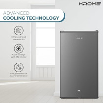 Krome 120L, Gross Single Door Refrigerator, Ideal For Small Spaces, Compact Freezer, Reversible Door, Mini Fridge Suitable For Kitchen, Bedroom, Office And Bar, Inox, KR-RDC120H