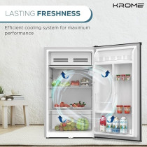Krome 120L, Gross Single Door Refrigerator, Ideal For Small Spaces, Compact Freezer, Reversible Door, Mini Fridge Suitable For Kitchen, Bedroom, Office And Bar, Inox, KR-RDC120H