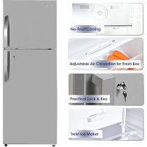 Super General, 410 Liters Gross Double Door Refrigerator-Freezer, No-Frost, Led-Light, Lock And Key, Inox, SGR-410-L, 60.5 x 67 x 170 Cm
