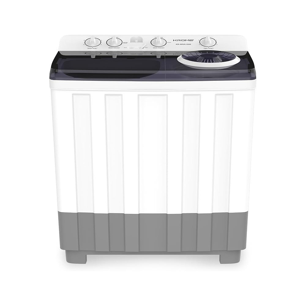 Krome 15Kg Twin Tub Semi-Automatic Washing Machine, Mechanical Wash Timer, Intuitive Control, Durable Aluminium Spin Motor, 460W Wash And 200W Spin Input Power, White, KR-WSA150K