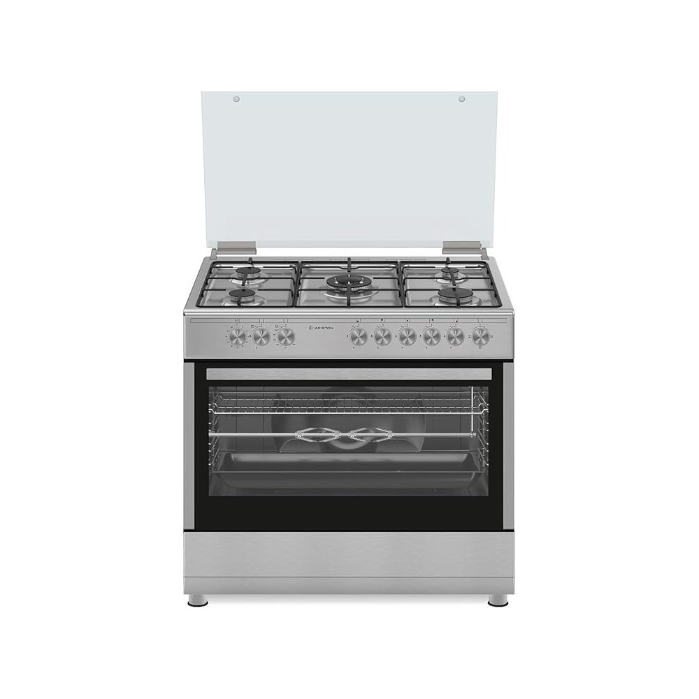 Ariston 90 x 60 Cm Freestanding Cooker, Full Gas Cooking Range-5 Burners With 1 Triple Crown Sabaf, One Hand Automatic Ignition, Full Safety, Skewer Turnspit, Matt Finish Grids, Maxi-Oven, AM9GM1KMx/MEA