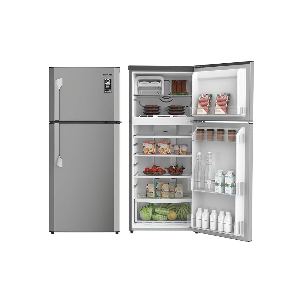 Nikai 425L Gross/254L Net, Double Door Top Mount Refrigerator, No Frost Fridge, Glass Shelves, R600A Refrigerant, Best For Home And Office, NRF425FSS