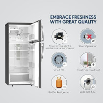 Nikai 425L Gross/254L Net, Double Door Top Mount Refrigerator, No Frost Fridge, Glass Shelves, R600A Refrigerant, Best For Home And Office, NRF425FSS