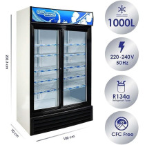 Super General 1200 Liter Gross Double-Door Chiller, Upright Beverage-Showcase, Energy-Saving, Low-Noise, White/Black, Sgsc-1217-Is, 113 x 70 x 202.3 Cm