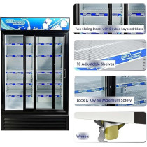 Super General 1200 Liter Gross Double-Door Chiller, Upright Beverage-Showcase, Energy-Saving, Low-Noise, White/Black, Sgsc-1217-Is, 113 x 70 x 202.3 Cm