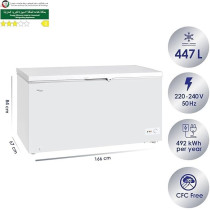 Super General Chest-Freezer 640 Liter Gross Volume, SGF-644-H, White, Rectangular Deep-Freezer, Sliding Glass Door, Lock And Key, Wheels, 166 x 67 x 84 Cm