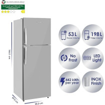 Super General 360 Liters Gross Compact Double Door Refrigerator-Freezer, No-Frost, Led-Light, Inox, SGR-360I
