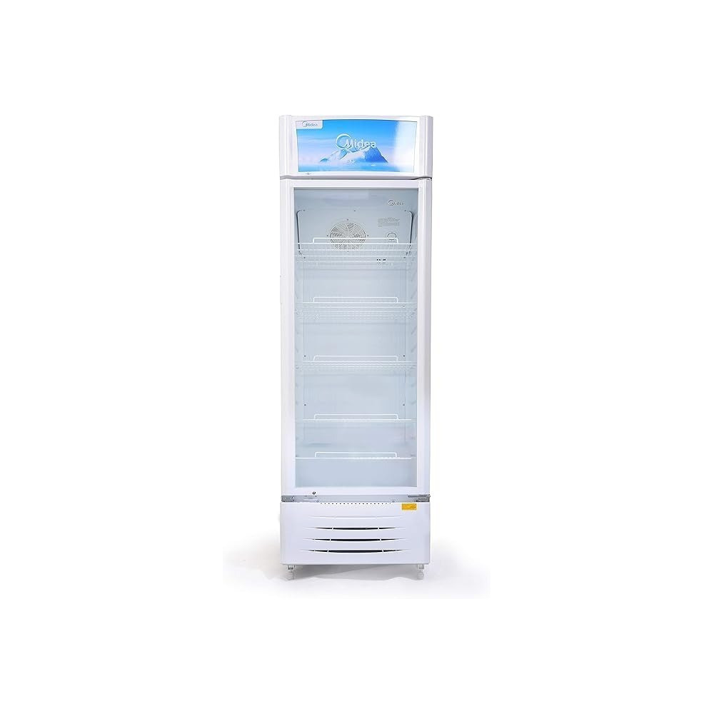 Midea Showcase Chiller Large, 411 Liters Gross Capacity, Upright Beverage Showcase, Energy-Saving, Low-Noise, White Color, 59.5 x 61.0 x 200.5 Cm, Best For Grocery-Home-Restaurant, HS411S