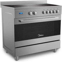 Midea 90 x 60Cm Freestanding Ceramic Cooker With 109L Multifunction Oven, 5 Zones Full Electric Cooking Range With LED Display, Dual Convection Fan, Rotisserie, Digital Timer, Stainless Steel, VSVC96048