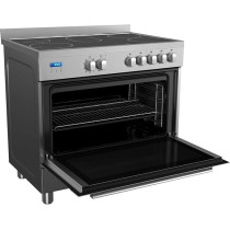 Midea 90 x 60Cm Freestanding Ceramic Cooker With 109L Multifunction Oven, 5 Zones Full Electric Cooking Range With LED Display, Dual Convection Fan, Rotisserie, Digital Timer, Stainless Steel, VSVC96048