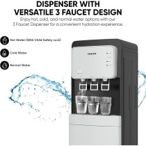 Nikai Bottom Loading Water Dispenser With Pump And 3 Tap Design Hot, Normal, Cold, Compressor Cooling, Bottom Loading, Anti-Bacterial, Stainless-Steel Tank, Low Noise, Anti-Spill System, NWD2000BL