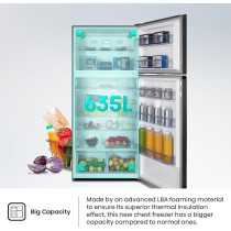 Hisense Two Door Top-Mount 635L Freezer Fridge, Precise Electronic Control, Big Capacity, Total No Frost, 83 x 74.6 x 187 Cm, Silver, RT3N635NAD4