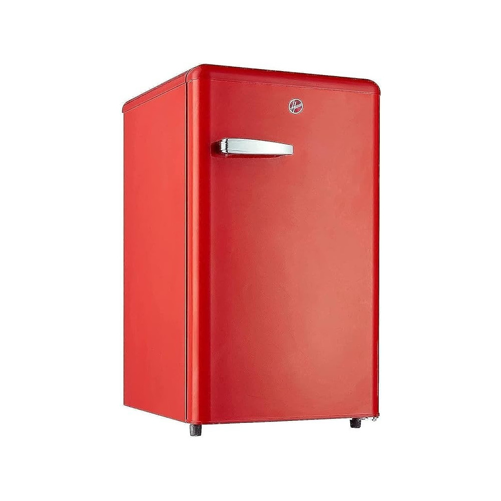 Hoover 123L Retro Style Single Door Refrigerator, Compact Free Standing Fridge With Freezer, Tempered Glass Shelves, Adjustable Thermostat, Eco-Friendly, Red, HSD-K123R