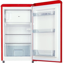 Hoover 123L Retro Style Single Door Refrigerator, Compact Free Standing Fridge With Freezer, Tempered Glass Shelves, Adjustable Thermostat, Eco-Friendly, Red, HSD-K123R