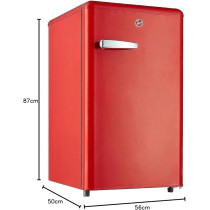 Hoover 123L Retro Style Single Door Refrigerator, Compact Free Standing Fridge With Freezer, Tempered Glass Shelves, Adjustable Thermostat, Eco-Friendly, Red, HSD-K123R