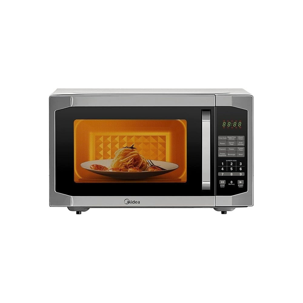 Midea 42L Microwave Oven With Grill, Digital Touch Control, 1000W Power, Child-Safety-Lock, 7 Auto Menus, LED Display With Timer, Grilling Roasting And Cooking Functions, Large Capacity, Silver, EG142A5L