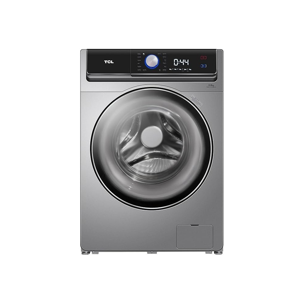 TCL 8Kg Front Load Washing Machine, 1400 Rpm, BLDC Inverter Motor, 16 Programs, Drum Clean, Delay Start, Memory Function, Child Safety Lock, Honeycomb Drum, Silver, P808FLS