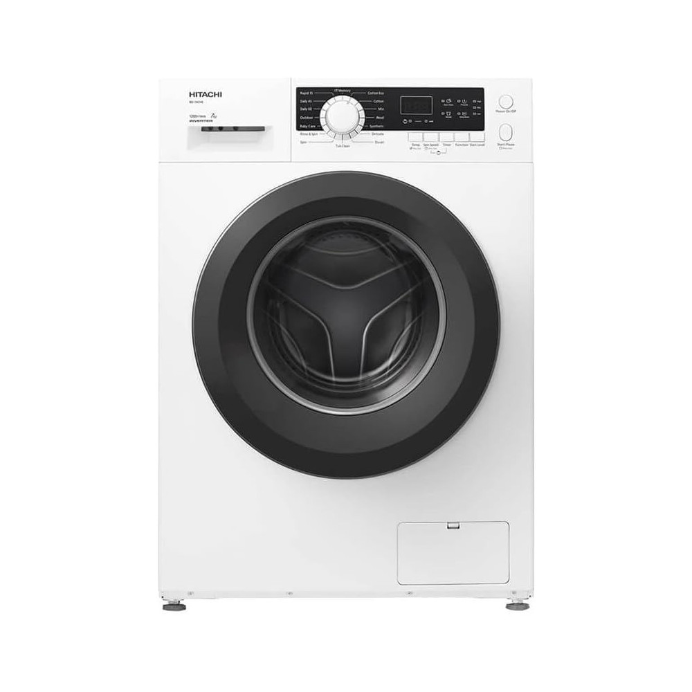 Hitachi 7Kg Front Load Washing Machine, 1200 Rpm, 16 Programs, Fully Automatic Washer, LED Multifunctional Display, Tangle-Free, Auto Power Off, Baby Care And Rapid 15 Program, White, BD70GE3CGXWH