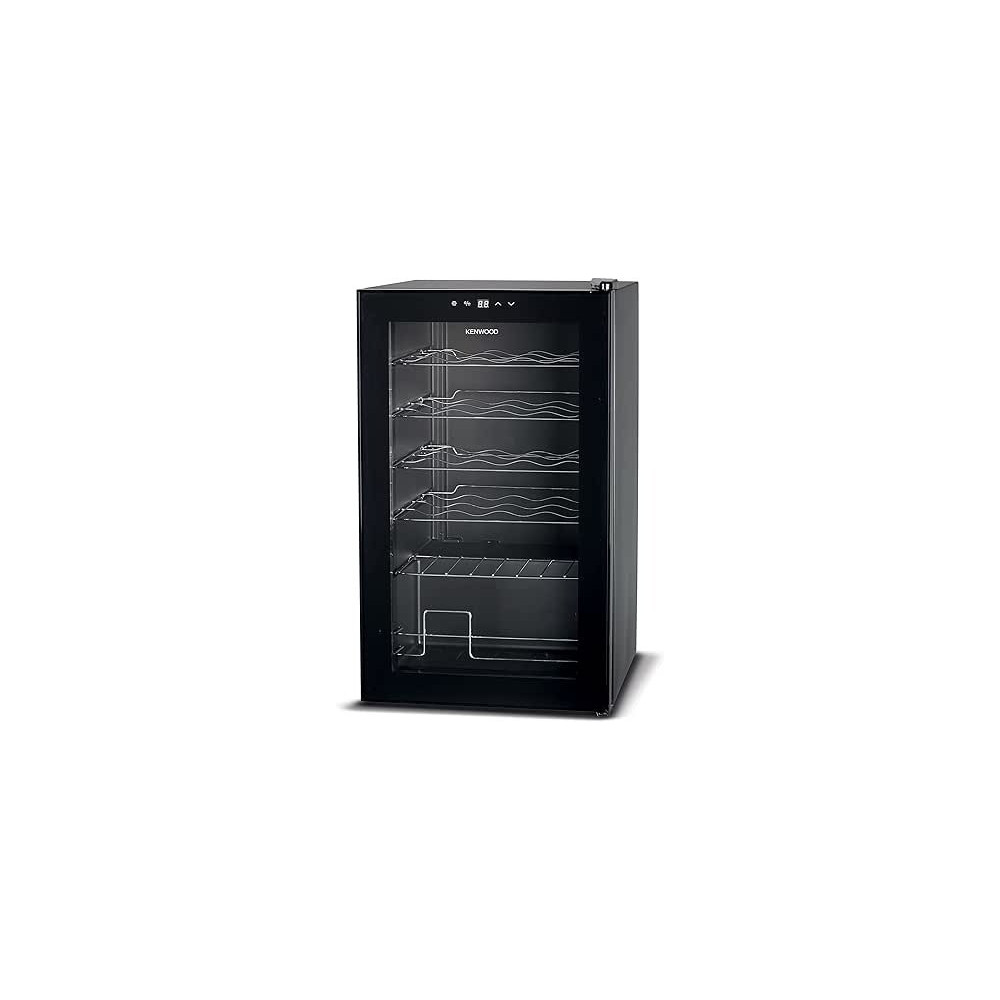 Kenwood Beverage Cooler 24 Bottles Wine Cooler Refrigerator With Double Glass Door, Blue Light, Smart Temperature Control BCM24000BK, Black