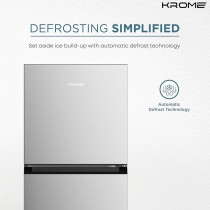 Krome 370L Gross, Top Mount Double Door Refrigerator, Automatic Defrost Freezer, A Plus Energy Efficiency, Big Capacity Fridge, Quick Cooling, Silver, KR-REF370T