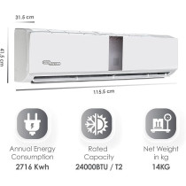 Super General 2 Ton Split Air Conditioner, 24000 Btu, Reciprocating Compressor, Auto Restart, Gold Fin, 4-Way Swing, SGS-260-HE, White, 115.5 x 41.5 x 31.5 Cm