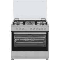 Ariston Freestanding Cooker with Convection Oven, Full Gas Cooking Range-5 Burners With 1 Triple Crown Sabaf, Single Hand Automatic Ignition, Full Safety, Cast Iron Pan Support, AM9GC6KCX/MEA, Grey 90 x 60 cm
