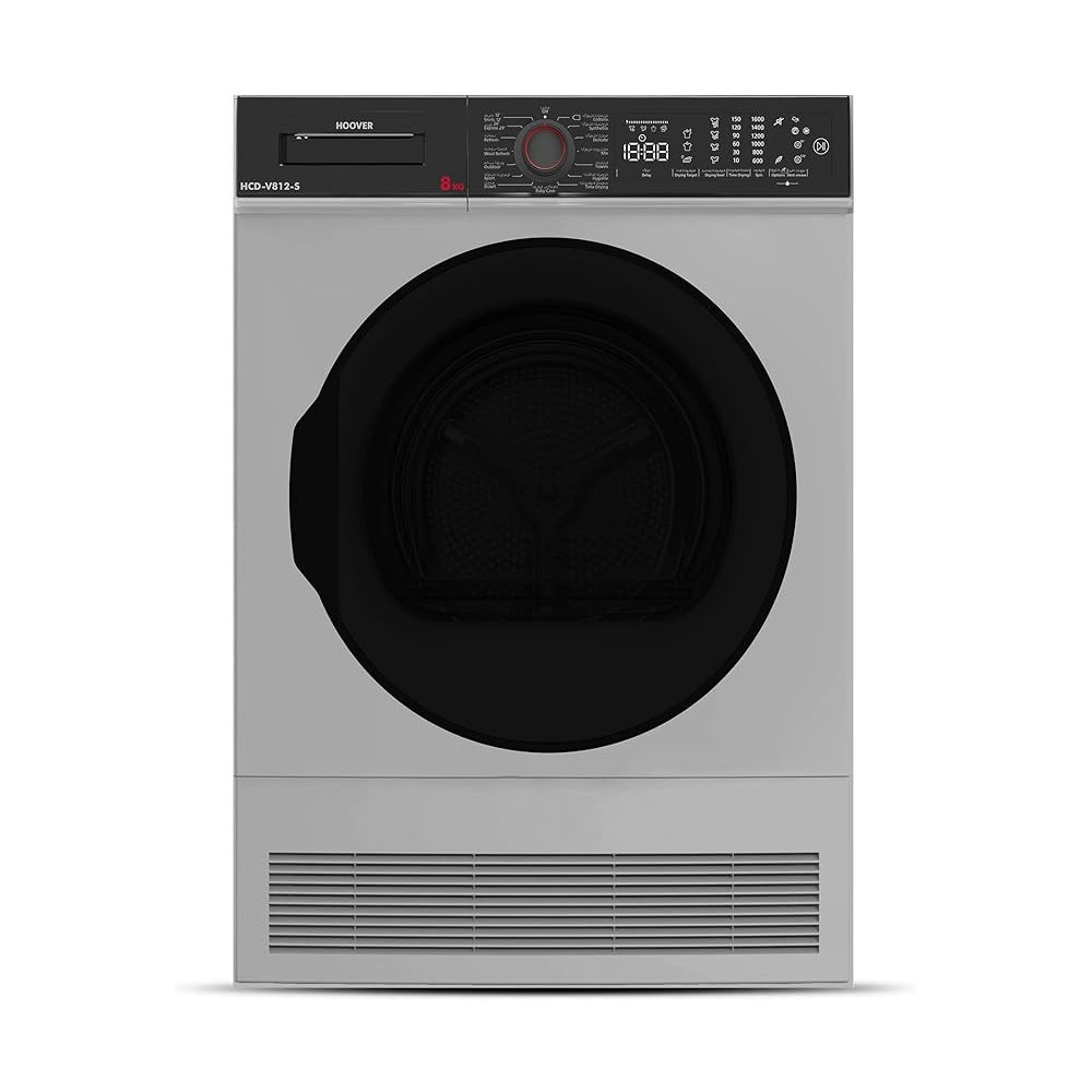Hoover 8Kg Front Loading Tumble Dryer, 16 Programs, Condenser Type, Knob And Touch Control Panel , Delay Start, Child Lock, Freestanding, Silver, HCD-V812-S