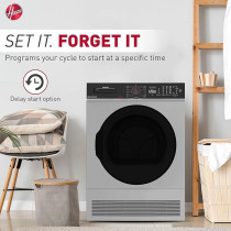 Hoover 8Kg Front Loading Tumble Dryer, 16 Programs, Condenser Type, Knob And Touch Control Panel , Delay Start, Child Lock, Freestanding, Silver, HCD-V812-S