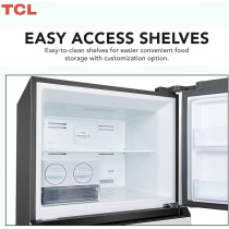 TCL 605L Double Door Refrigerator, No Frost, Electronic Touch Display, Humidity Crisper Control, Twist Ice Maker, Max Space, LED Light, Inox Finish, P605TMN