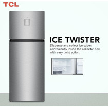 TCL 605L Double Door Refrigerator, No Frost, Electronic Touch Display, Humidity Crisper Control, Twist Ice Maker, Max Space, LED Light, Inox Finish, P605TMN