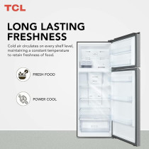 TCL 605L Double Door Refrigerator, No Frost, Electronic Touch Display, Humidity Crisper Control, Twist Ice Maker, Max Space, LED Light, Inox Finish, P605TMN