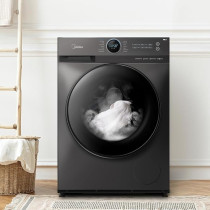 Midea 10KG Front Load Smart Washing Machine With Lunar Dial, 1400 RPM, 14 Programs, Fully Automatic Washer, Digital LED Display, BLDC Inverter, Steam Care, Wi-Fi Connectivity, Titanium, MF200W100WBTGCC, Black