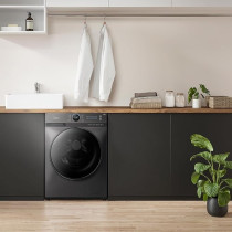 Midea 10KG Front Load Smart Washing Machine With Lunar Dial, 1400 RPM, 14 Programs, Fully Automatic Washer, Digital LED Display, BLDC Inverter, Steam Care, Wi-Fi Connectivity, Titanium, MF200W100WBTGCC, Black